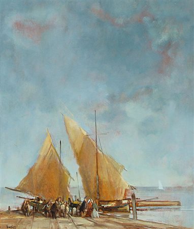 BONFANTI ARTURO Bergamo 24/05/1905 - Bergamo 1978Barcheolio su tavola cm....