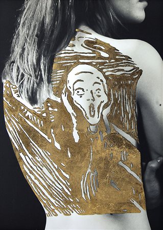 MARTELLI PLINIO Torino 1945"Golden Tattoo" L'urlo, 2009fotografia e foglia...