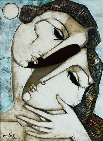 LANDI BRUNO Roma 23/03/1941Amanti, 1989olio su tela cm. 70x50, firma e anno...