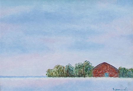 OMICCIOLI GIOVANNI Roma 25/02/1907 - Roma 01/03/1975Capanno rosso, (1970)olio...