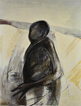 Tano Santoro FIGURA olio su tela, cm 90x70 firma sul retro: titolo ed...