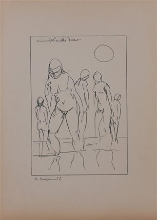 Gianni Sesia della Merla LE BAGNANTI matita su carta, cm 50x34,5 firma e...
