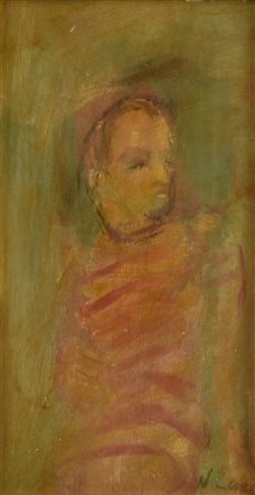 Nilo Lenci FIGURA olio su tavola, cm 24x13 firma