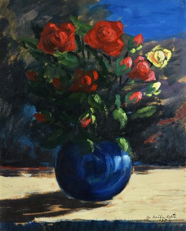 G. Dalle Ceste VASO DI FIORI, 1974 olio su cartone, cm 50x40 firma e data
