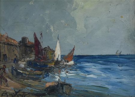 Ignoto MARINA olio su tavola, cm 25x34 firma sul retro: firma