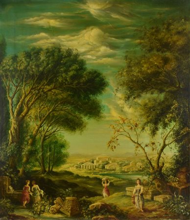 M. Leonardelli PAESAGGIO 700 olio su tela, cm 70x60 firma sul retro: firma e...