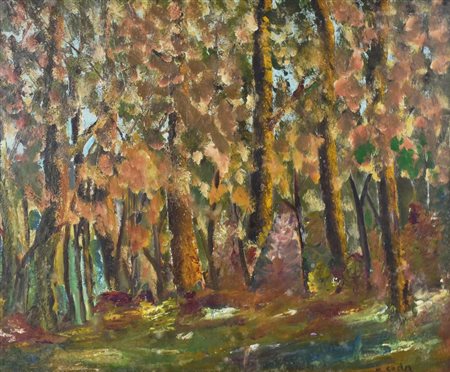 M. Coda IL BOSCO olio su cartone telato, cm 45x55,5 firma