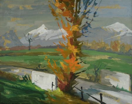 G. Dalle Ceste PAESAGGIO MONTANO olio su cartone, cm 40x50 firma