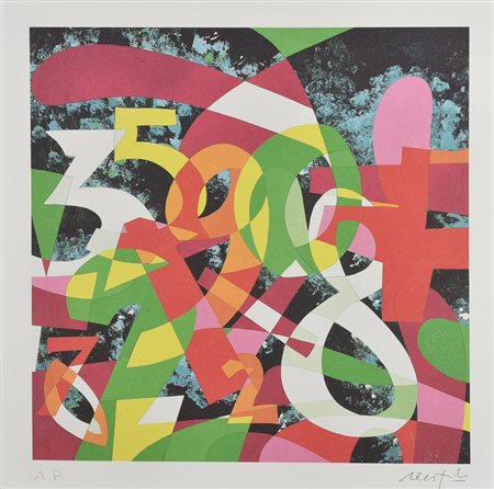 Ugo Nespolo INTRECCI litografia su carta acquerello, cm 48x48; es. A.P. firma...