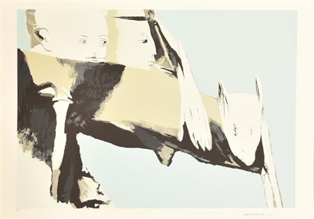 Remo Brindisi FIGURE CON CAPRETTO litografia su carta, cm 50x70; es. P.A. firma