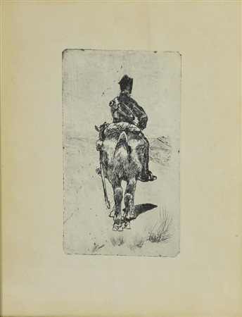 Da Giovanni Fattori UOMO A CAVALLO stampa fotolitografica, cm 30x22