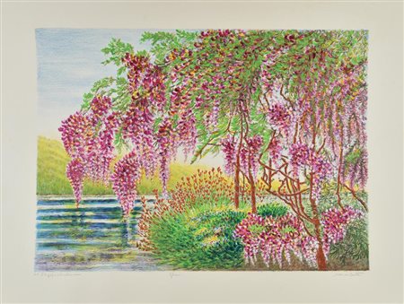 Marisa Benetti GLICINE litografia ritoccata a mano su carta, cm 65x87; es....