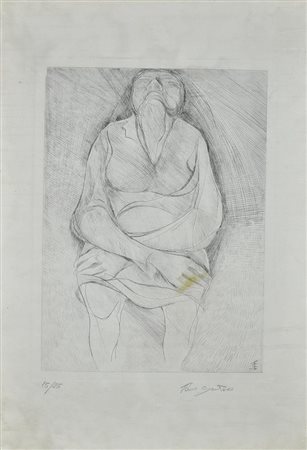 Tano Santoro DONNA ASSISA puntasecca, cm 34x25,5, su foglio cm 49x34; es....