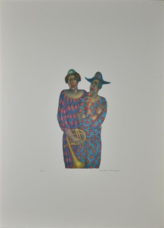 Matteo Discepolo CLOWNS incisione su carta Fabriano, battuta cm 33,5x25,5, su...