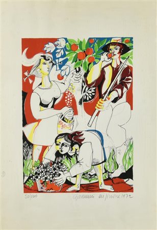 Giovanni De Simone LA RACCOLTA, 1972 serigrafia, cm 68x48; es. 50/100 firma,...