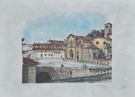 Ignoto S. MARCO stampa acquarellata a mano, cm 27x38 firma e titolo