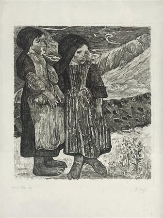 F. Di Stefano OMAGGIO A GAUGUIN acquaforte, cm 33x26,5, su foglio cm 48x33;...