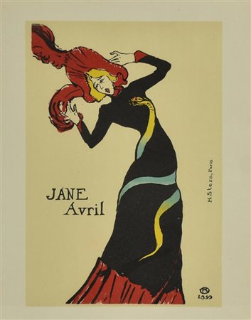 Da Toulouse Lautrec JANE AVRIL litografia, cm 26x20 data in lastra e...