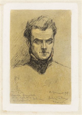 FELICE VELLAN<BR>Torino 1889 - 1976<BR>"Autoritratto (da giovane)" 11 Gennaio 1919