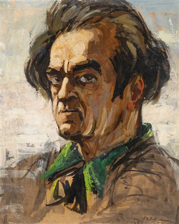 FELICE VELLAN<BR>Torino 1889 - 1976<BR>"Impressione di autoritratto" 1955