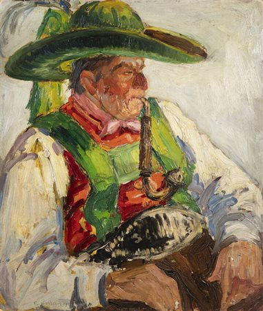 FELICE VELLAN<BR>Torino 1889 - 1976<BR>"Uomo in costume della Val Gardena" 1928