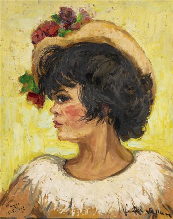 FELICE VELLAN<BR>Torino 1889 - 1976<BR>"Profilo di donna" Mazzè 18/8/1962