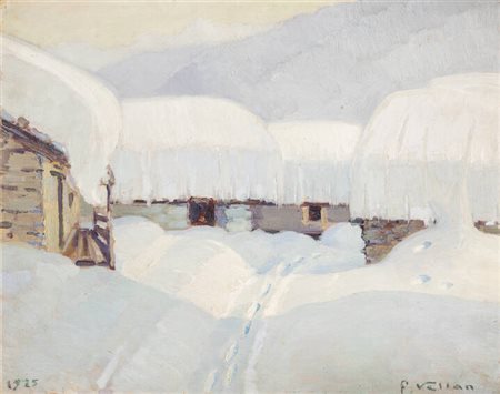 FELICE VELLAN<BR>Torino 1889 - 1976<BR>"Grande nevicata" a Plan Pincieux, Val d'Aosta, 1925