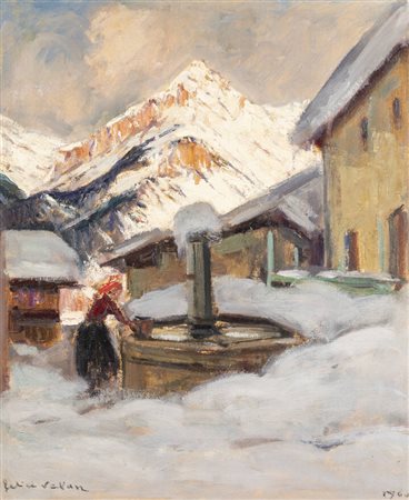 FELICE VELLAN<BR>Torino 1889 - 1976<BR>"A Sauze d'Oulx" 1960