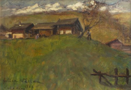 FELICE VELLAN<BR>Torino 1889 - 1976<BR>"Val d'Ajas" 1964