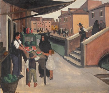 FELICE VELLAN<BR>Torino 1889 - 1976<BR>"A Burano" Venezia