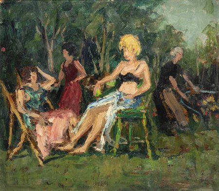 FELICE VELLAN<BR>Torino 1889 - 1976<BR>"Nel giardino a Mazzè" Giugno 1962