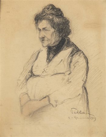 FELICE VELLAN<BR>Torino 1889 - 1976<BR>"La vecchia infermiera" 4 Gennaio 1919