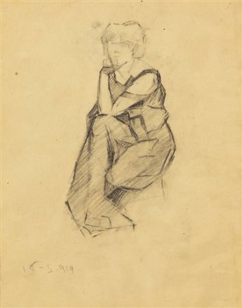 FELICE VELLAN<BR>Torino 1889 - 1976<BR>"Donna che pensa" 16-5-1919