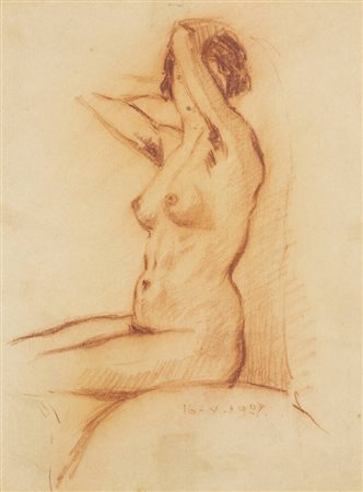 FELICE VELLAN<BR>Torino 1889 - 1976<BR>"Nuda seduta" 16-V-1927