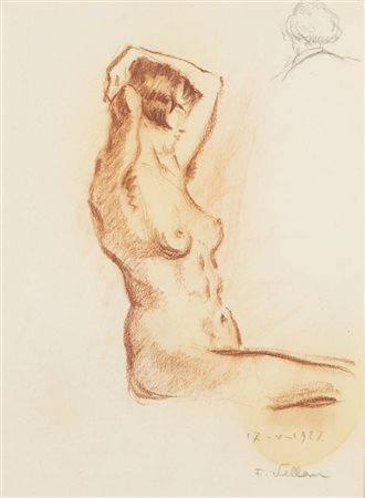 FELICE VELLAN<BR>Torino 1889 - 1976<BR>"Nuda seduta in posa" 17-V-1927