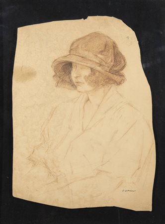 FELICE VELLAN<BR>Torino 1889 - 1976<BR>"Donna con cappello"