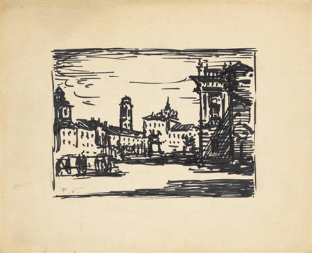 FELICE VELLAN<BR>Torino 1889 - 1976<BR>"Piazza Castello-Torino"