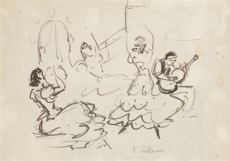 FELICE VELLAN<BR>Torino 1889 - 1976<BR>"Suonatori e danzatrici"