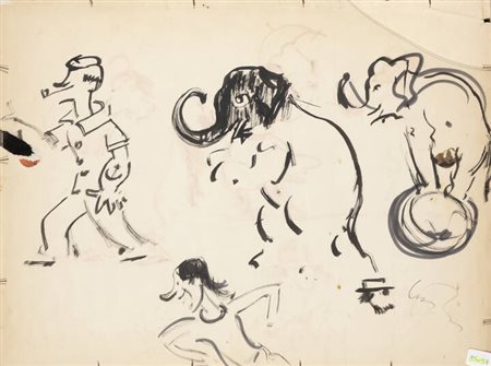 FELICE VELLAN<BR>Torino 1889 - 1976<BR>"Circo Togni" 12 giugno 1957