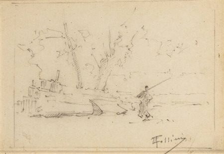 CARLO FOLLINI<BR>Domodossola (NO) 1848 - 1938 Pegli (GE)<BR>"Paesaggio con figura"