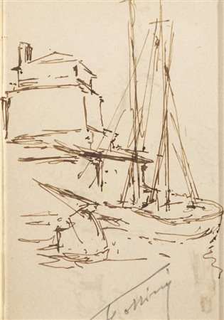 CARLO FOLLINI<BR>Domodossola (NO) 1848 - 1938 Pegli (GE)<BR>"Casa e barca a vela"