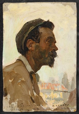 GIOVANNI GUARLOTTI<BR>Galliate (NO) 1869 - 1954 Torino<BR>"Autoritratto" ante 1925