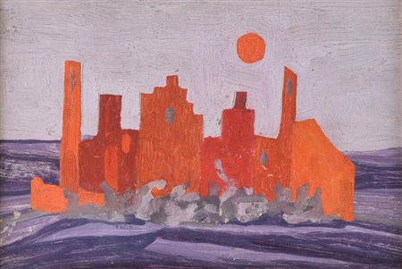 Francesco Casorati PAESAGGIO OLANDESE olio su cartone, cm 16x24 firma sul...