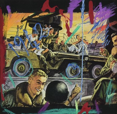 Enrico Manera 1942 WAR, 2003 tecnica mista su cartone, cm 18x18 sul retro:...