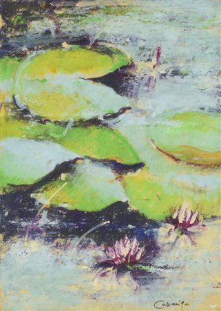 Giancarlo Cazzaniga NINFEE pastelli su carta, cm 49,5x34 firma