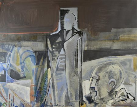 Tano Santoro FIGURE, 1971 olio su tela, cm 80x100 firma e data sul retro:...