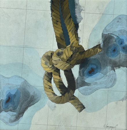 Romano Campagnoli CARTA NAUTICA, 1978 olio su tavola, cm 40x40 firma sul...