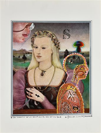 Jean Claude Faucon LA CREANCE D'UN SANT SUR LE SEIN D'UNE FEE, 1972 collage e...