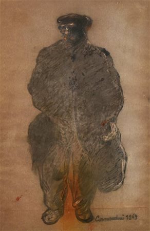 Silvio Consadori FIGURA MASCHILE, 1969 tecnica mista su carta, cm 32,5x21...