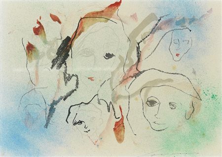 Ernesto Treccani TERRA E CIELO DI PACE tecnica mista su cartoncino, cm 25x35...